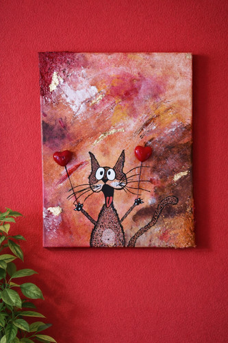 Acrylbild katze mit herz - acrylbild,